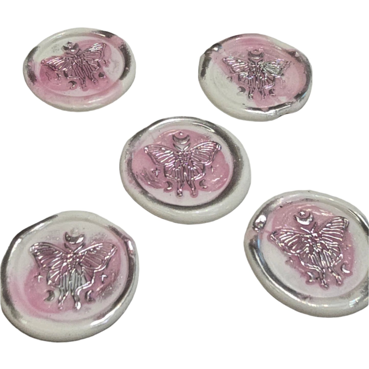 Butterfly White, Pink & Silver Wax Seals Set of Five