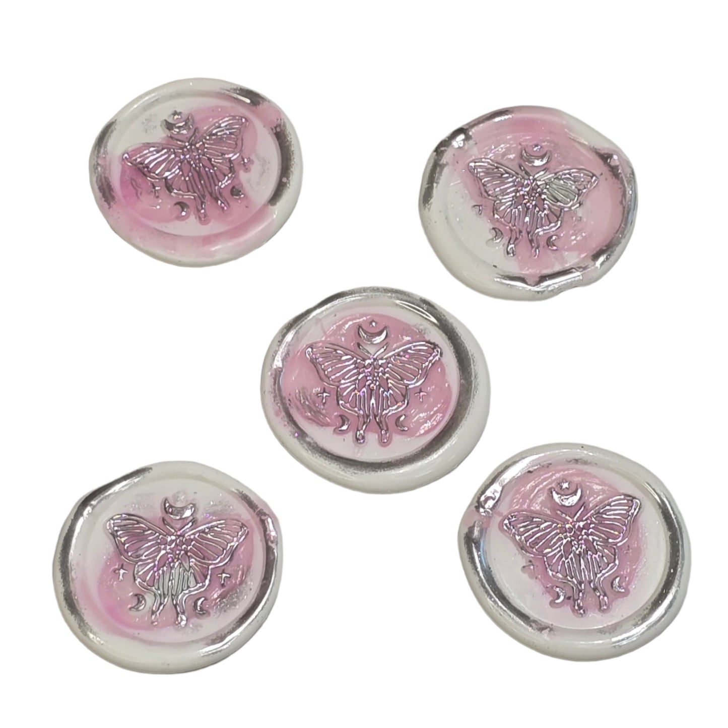 Butterfly White, Pink & Silver Wax Seals Set of Five