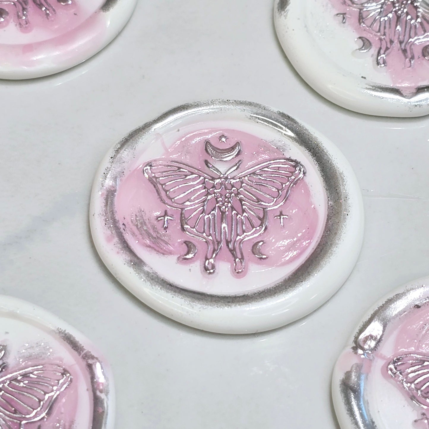 Butterfly White, Pink & Silver Wax Seals Set of Five