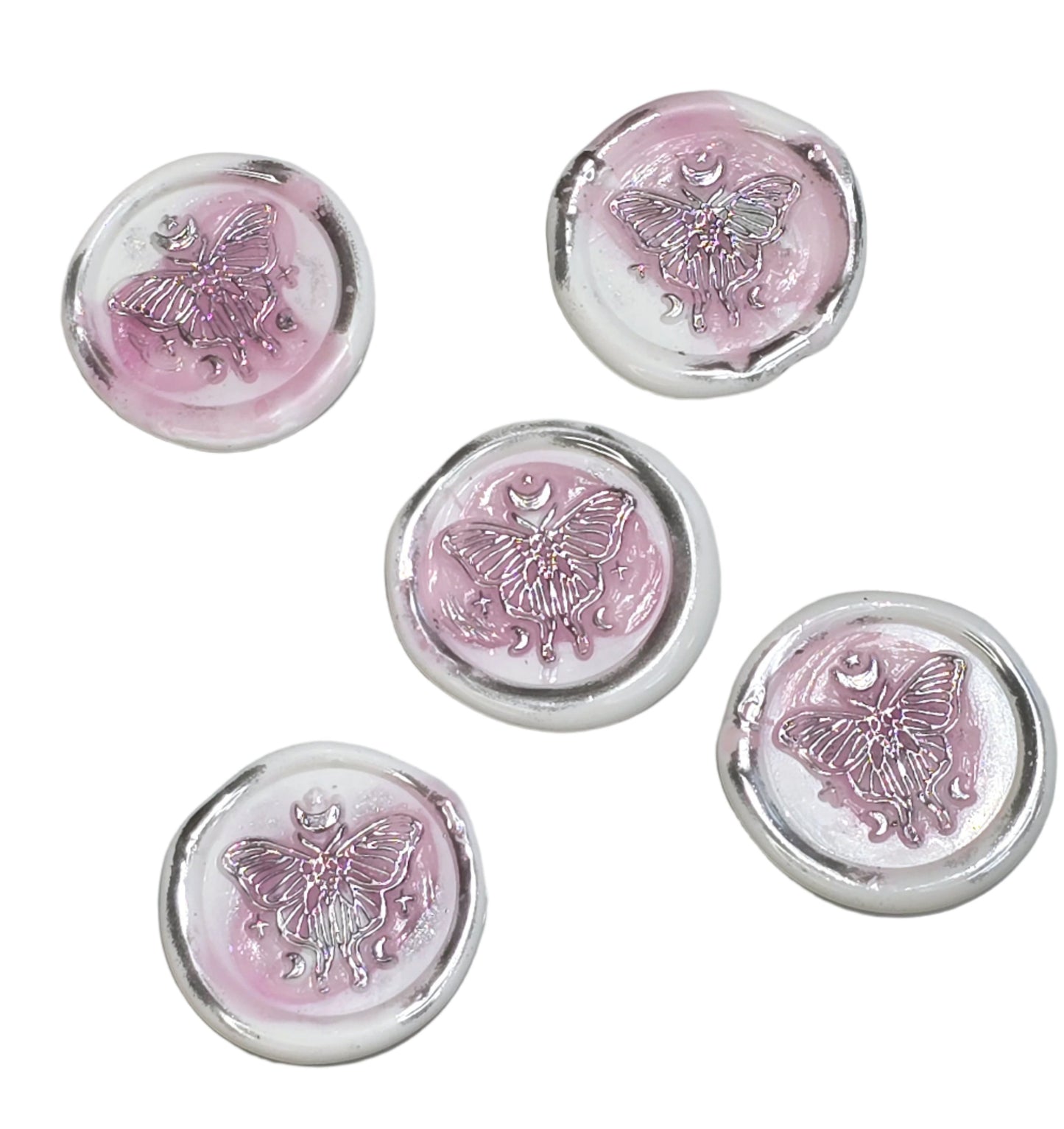 Butterfly White, Pink & Silver Wax Seals Set of Five