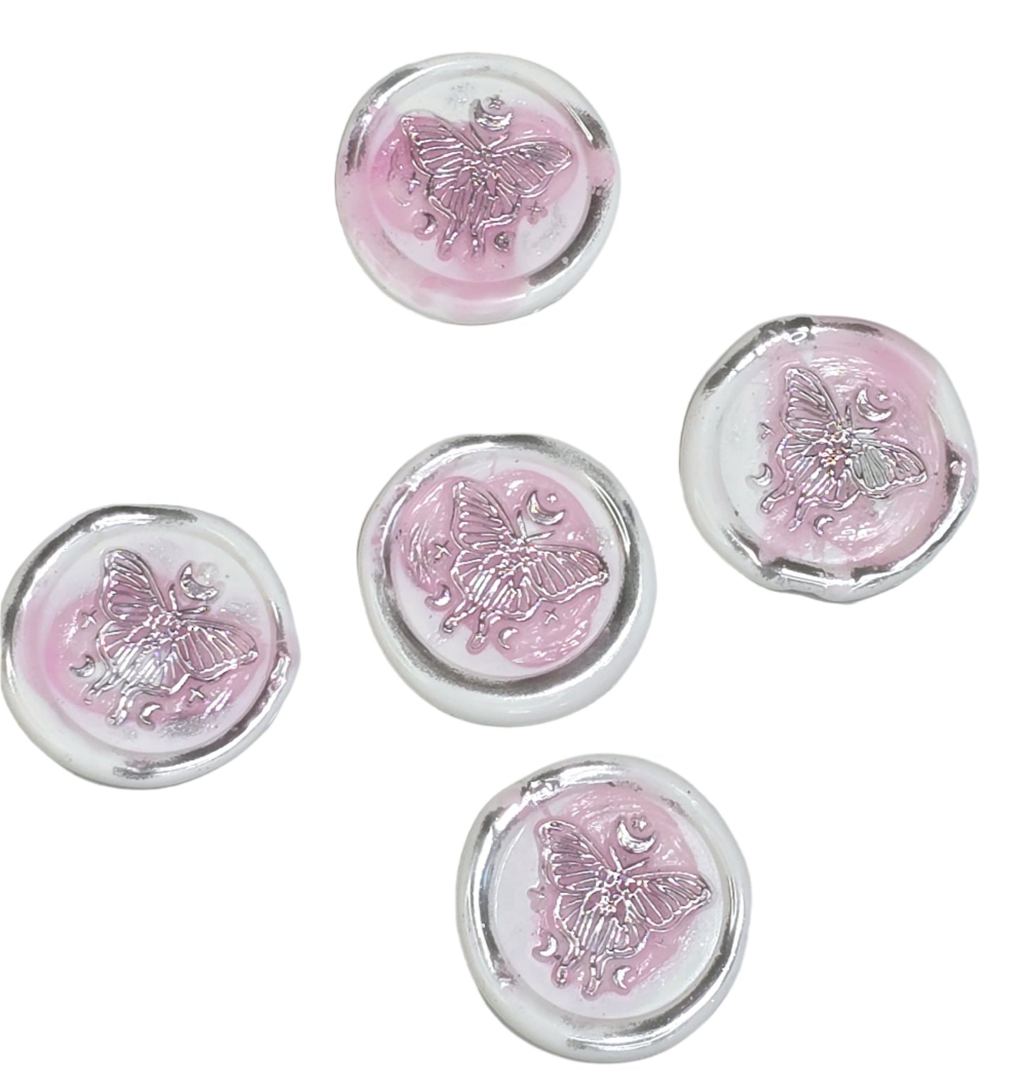 Butterfly White, Pink & Silver Wax Seals Set of Five