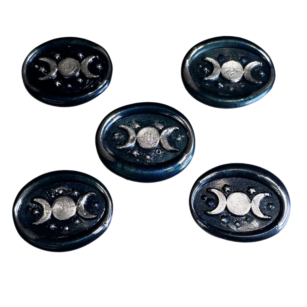 Triple Moon Midnight Blue & Silver Wax Seals Set of Five, for cards, invitations, letters and gifts!