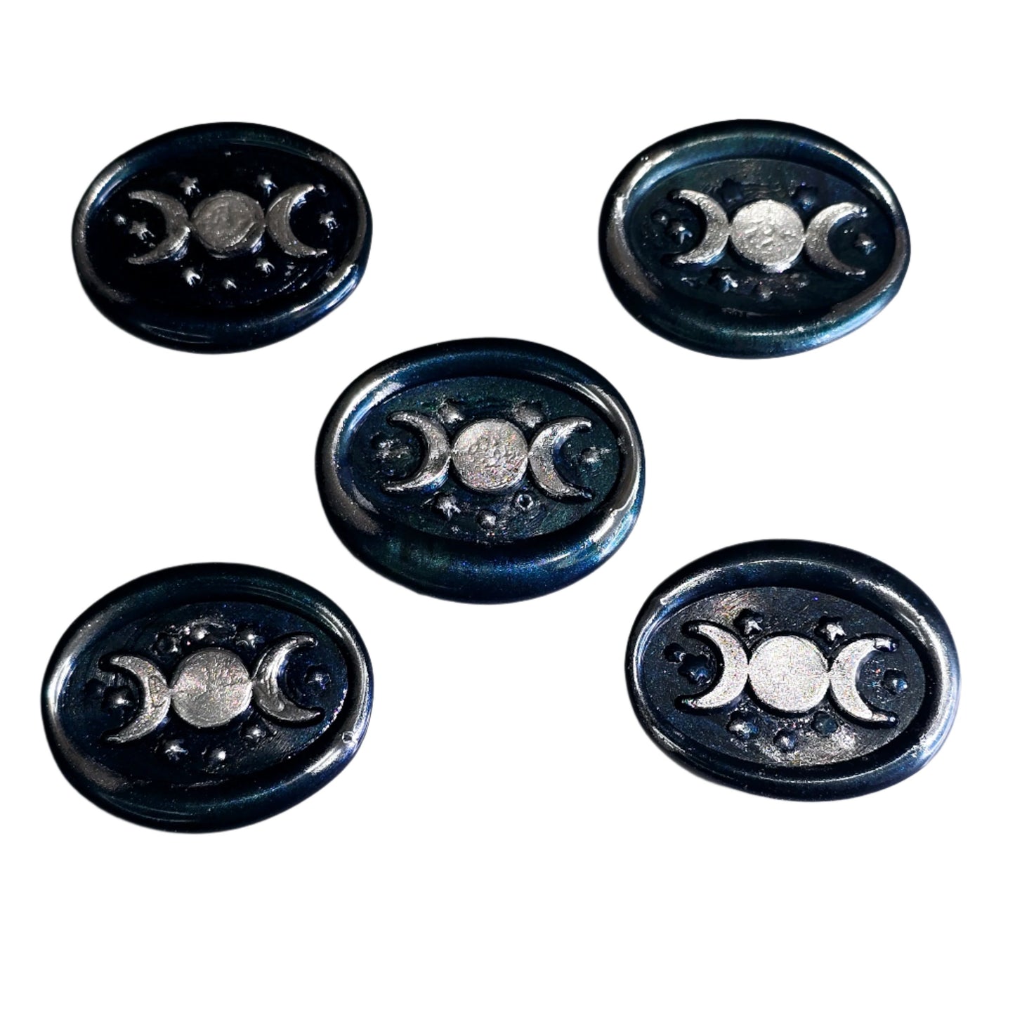 Triple Moon Midnight Blue & Silver Wax Seals Set of Five