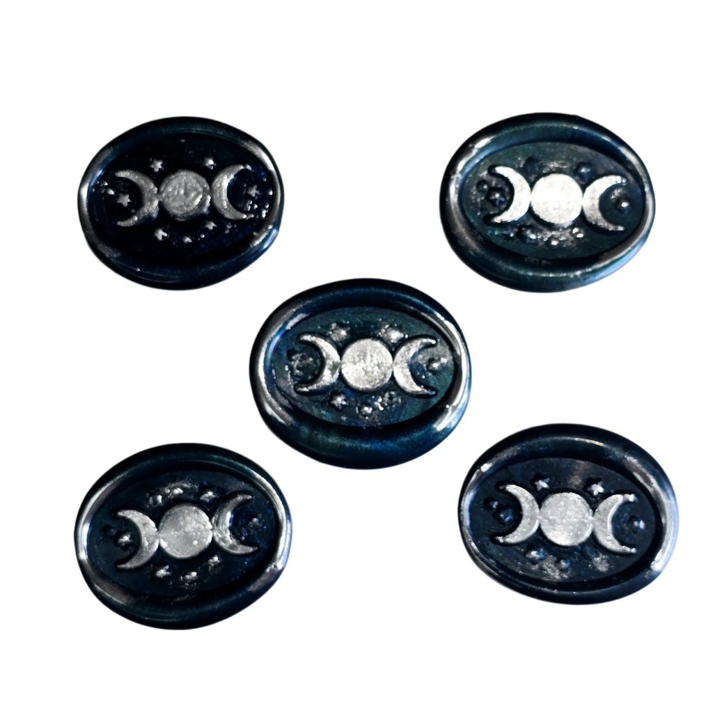 Triple Moon Midnight Blue & Silver Wax Seals Set of Five, for cards, invitations, letters and gifts!