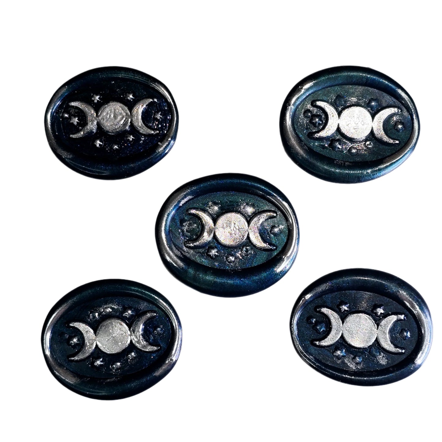 Triple Moon Midnight Blue & Silver Wax Seals Set of Five