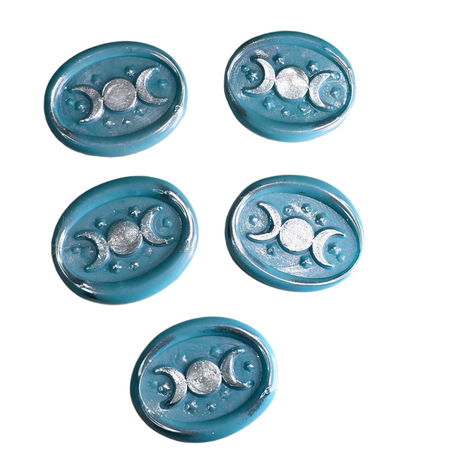 Triple Moon Sky Blue & Silver Wax Seals Set of Five Set of Five