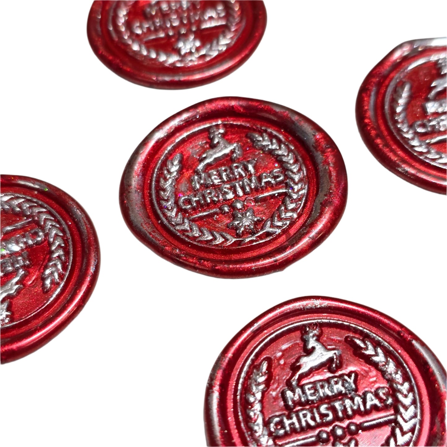 Merry Christmas Red & Silver Wreath & Deer Wax Seals