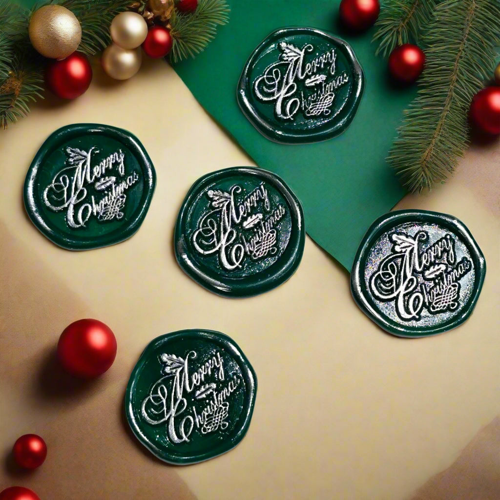 Christmas Wax Seals Peel & Stick • Multiple Colors Silver & Red Accents