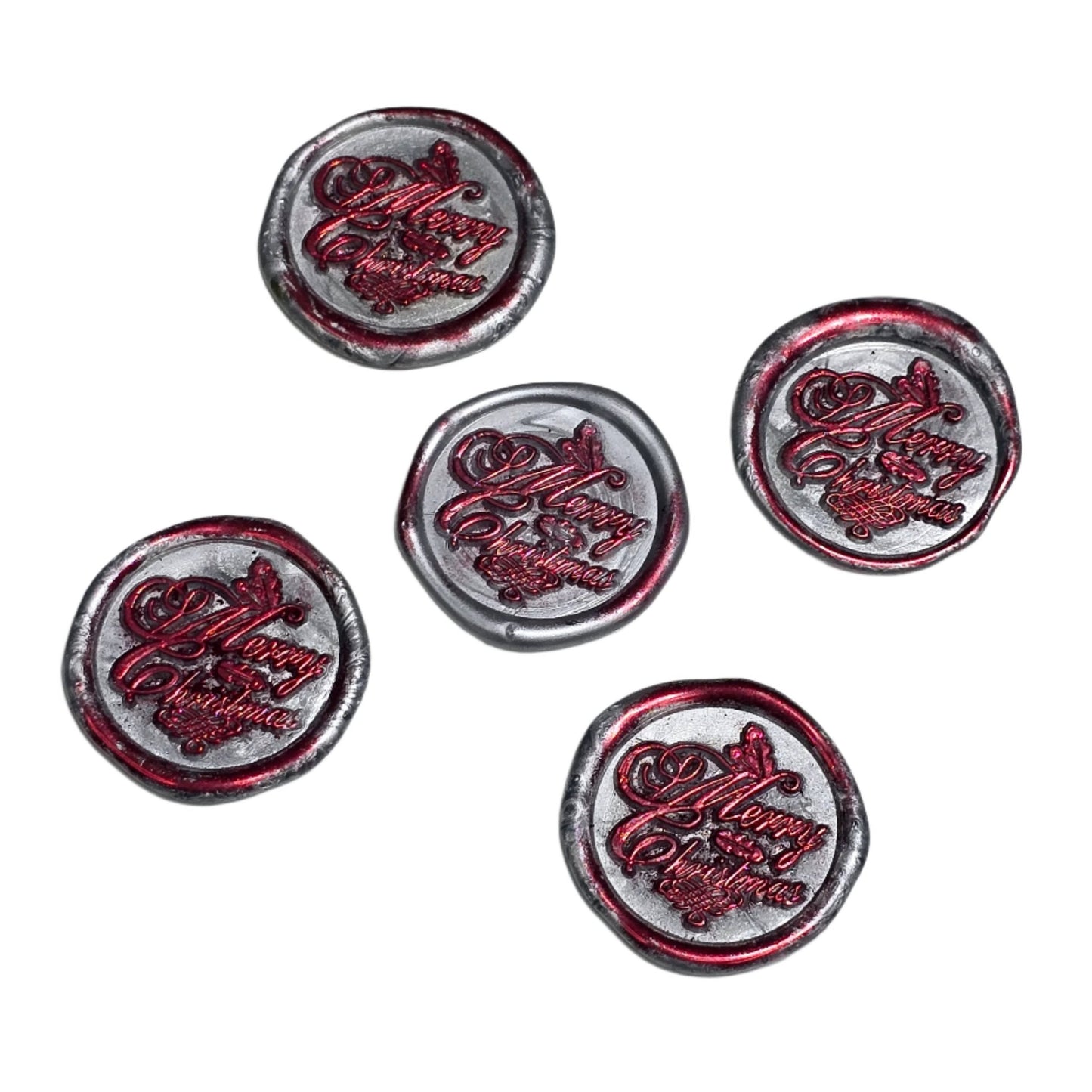 Merry Christmas Wax Seals Gray, Red & Silver Features Holly Set of Five