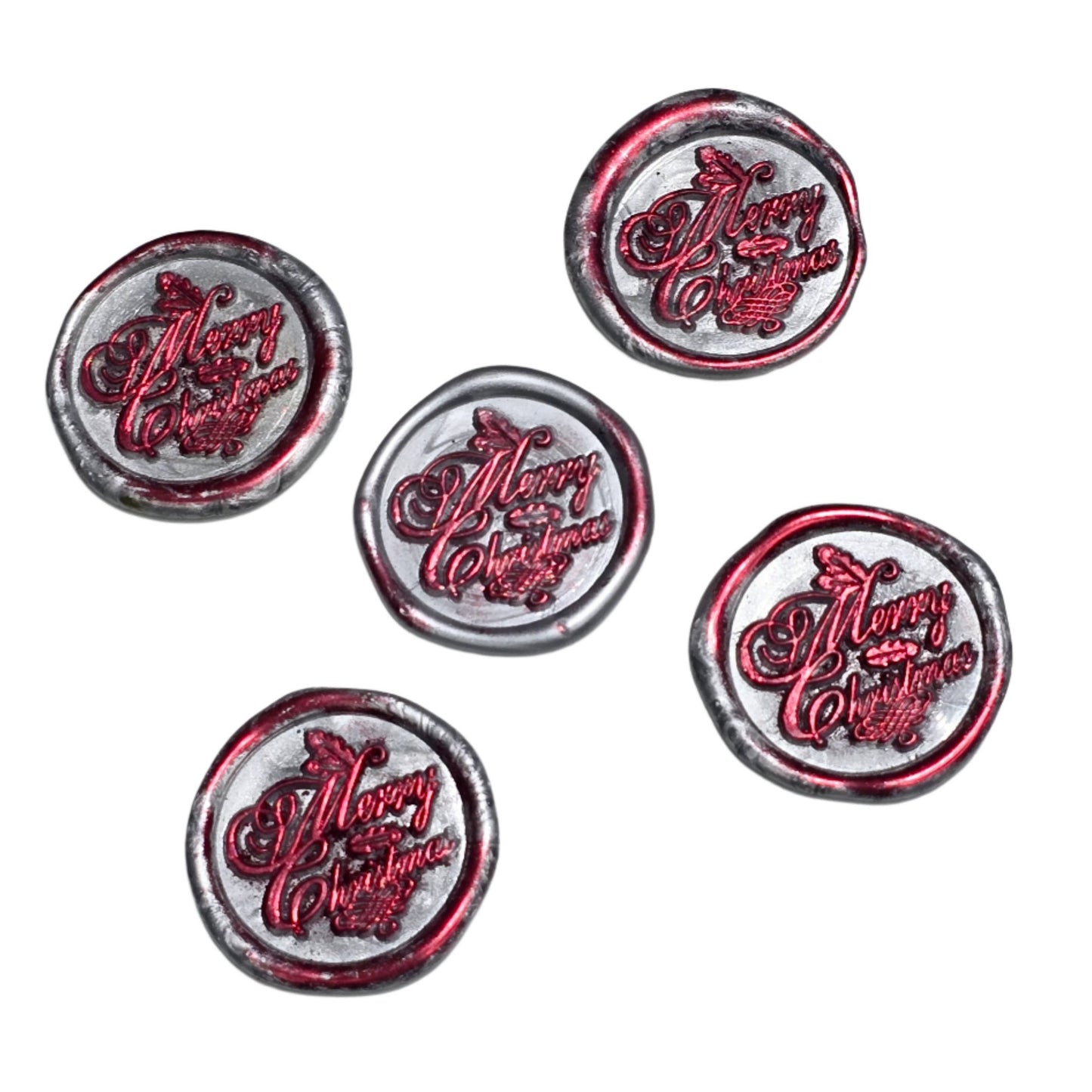 Merry Christmas Wax Seals Gray, Red & Silver Features Holly Set of Five