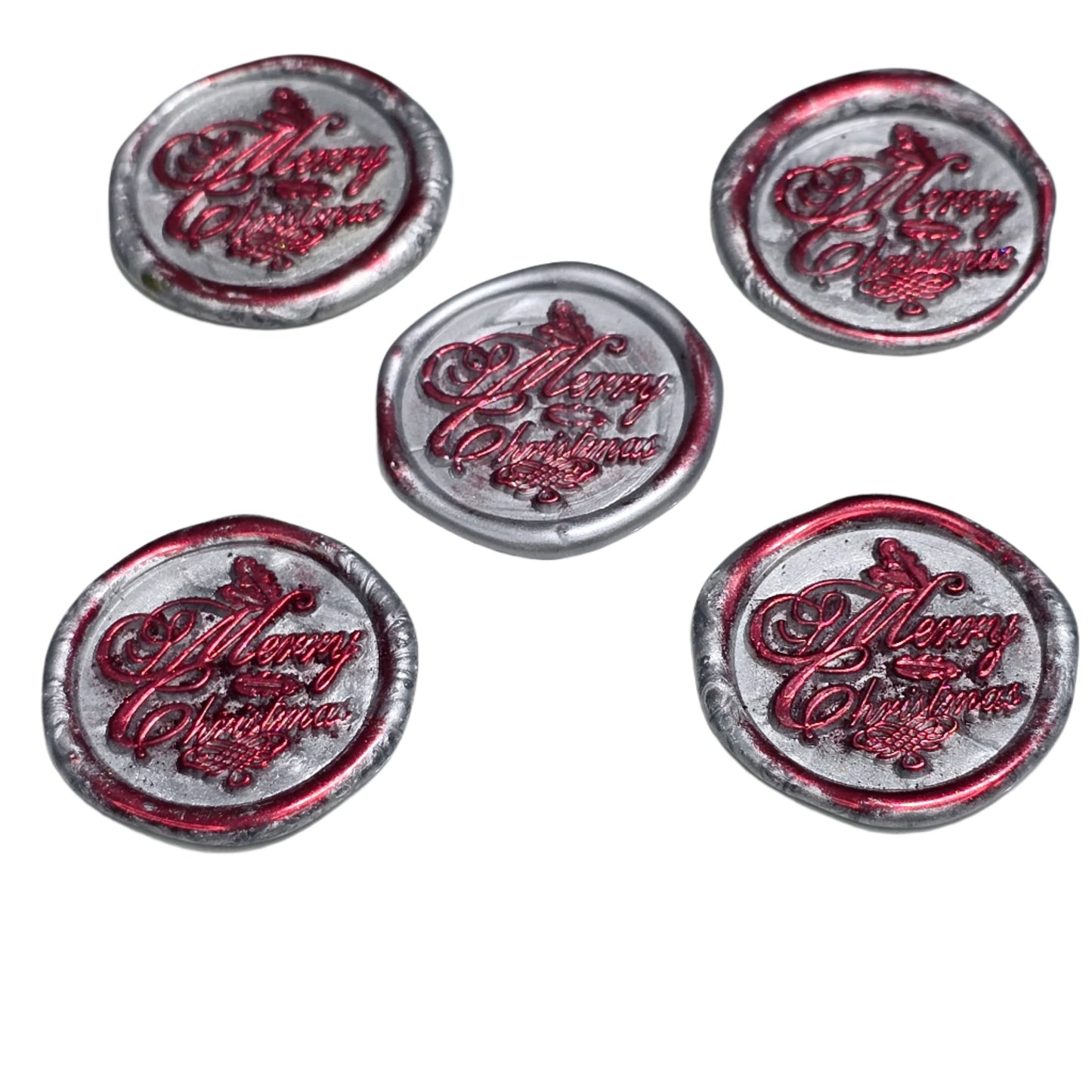 Merry Christmas Wax Seals Gray, Red & Silver Features Holly Set of Five