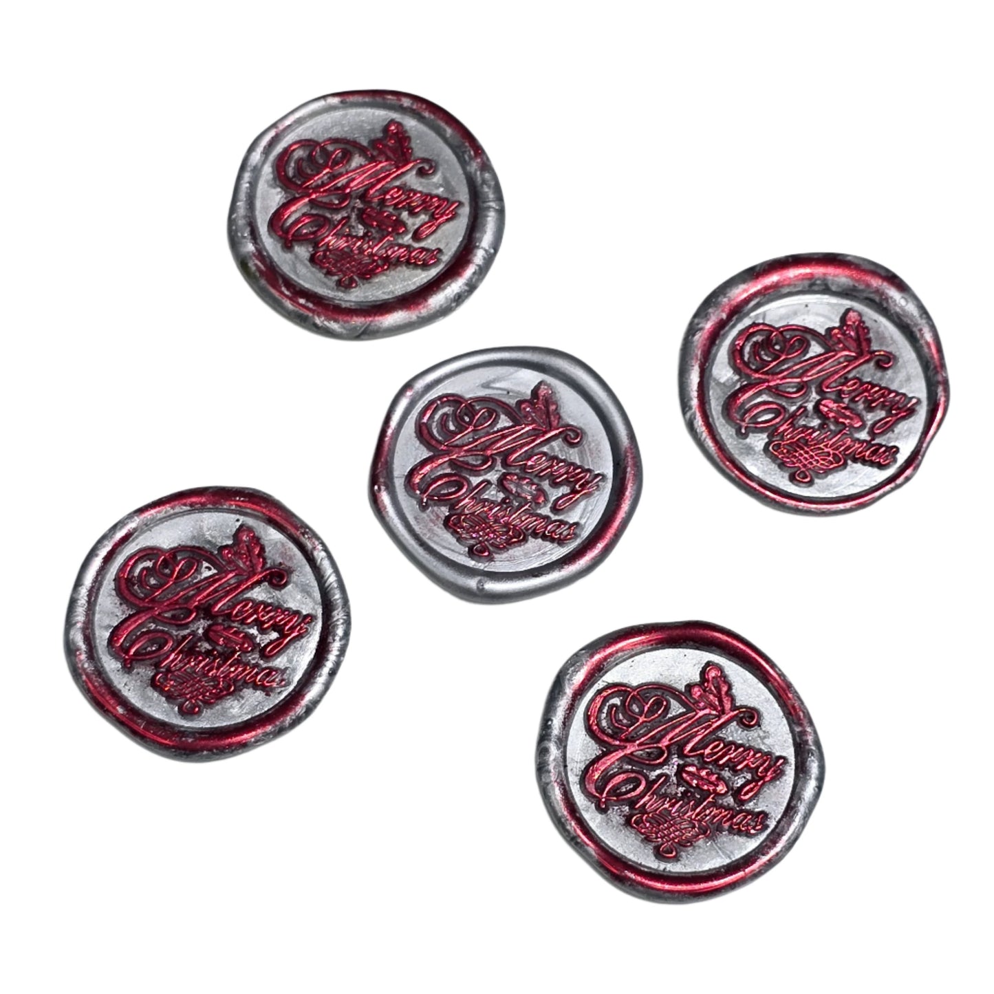 Merry Christmas Wax Seals Gray, Red & Silver Features Holly Set of Five