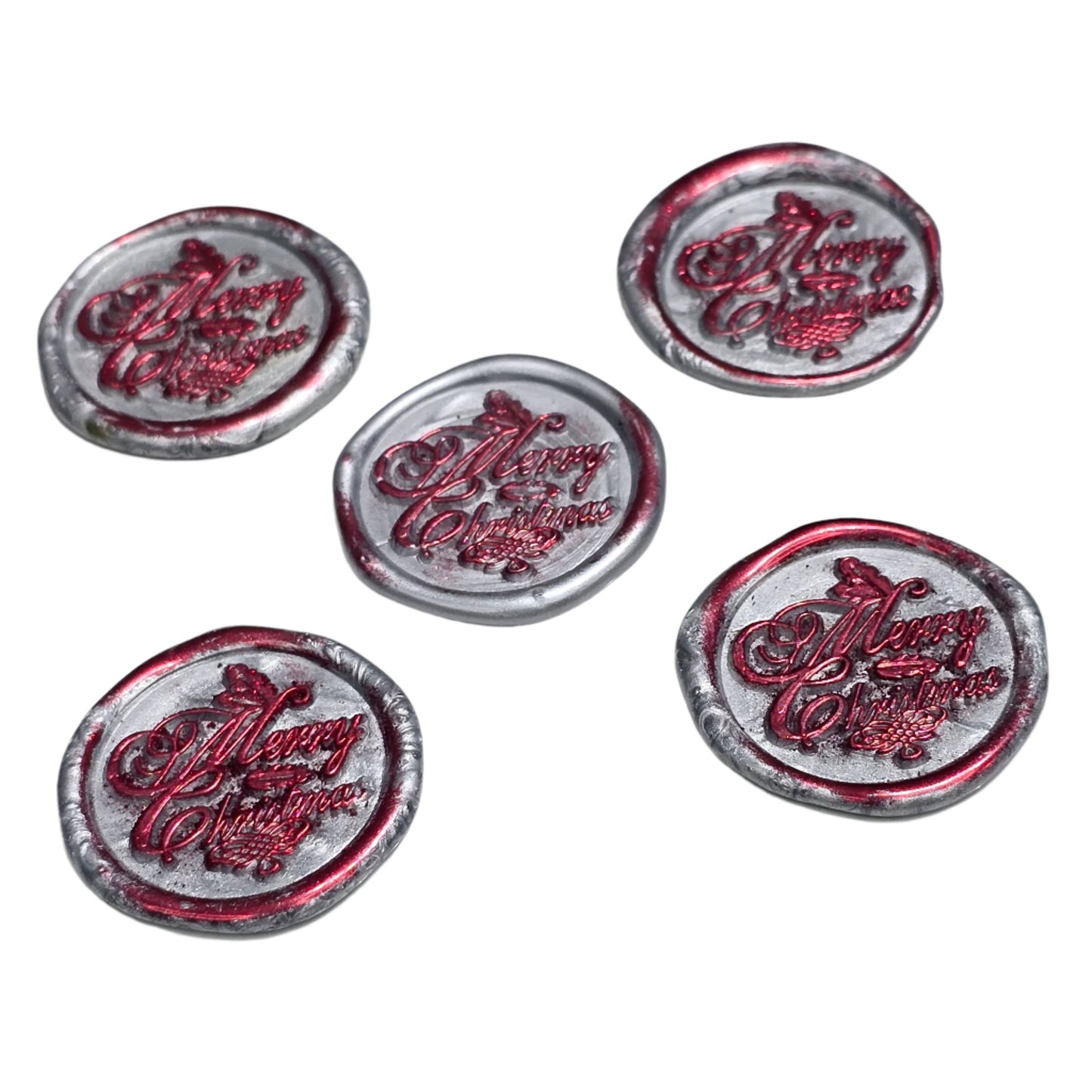 Merry Christmas Wax Seals Gray, Red & Silver Features Holly Set of Five