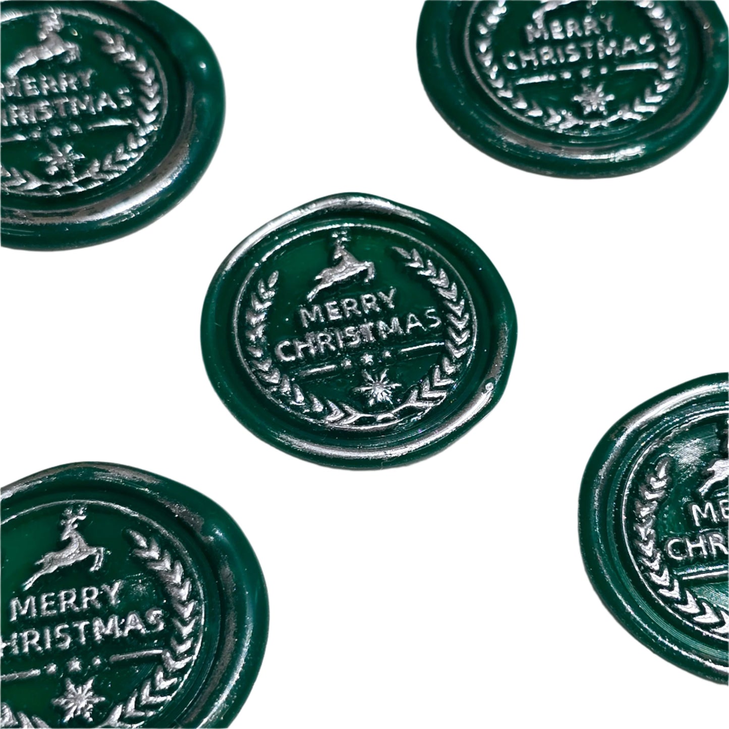 Merry Christmas Green & Silver Wreath & Deer Wax Seals