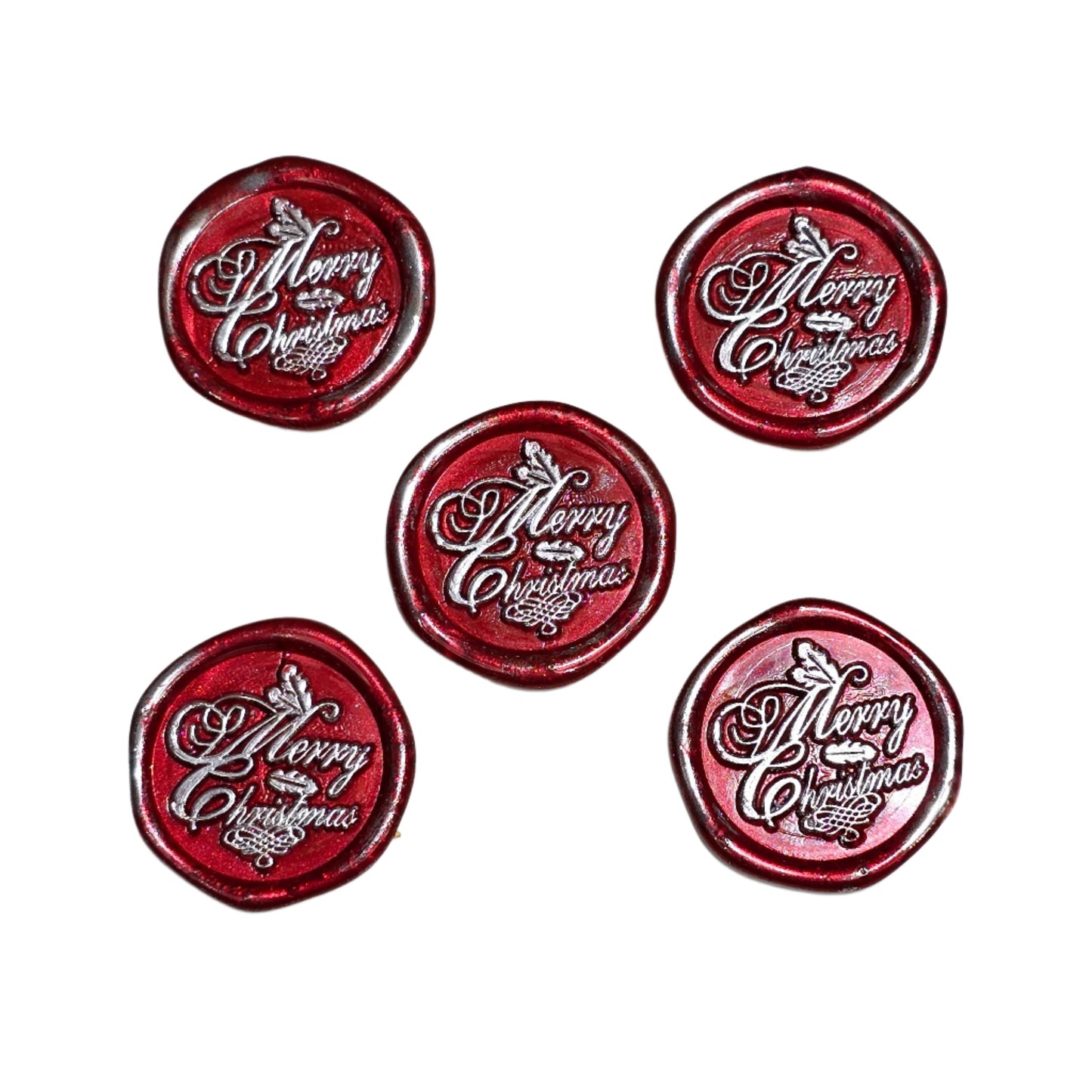 Merry Christmas Wax Seals Red & Silver Features a Holly Set of Five