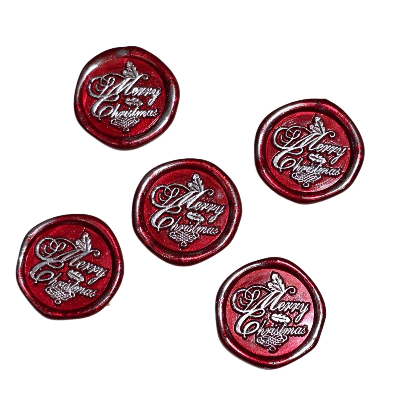 Merry Christmas Wax Seals Red & Silver Features a Holly Set of Five