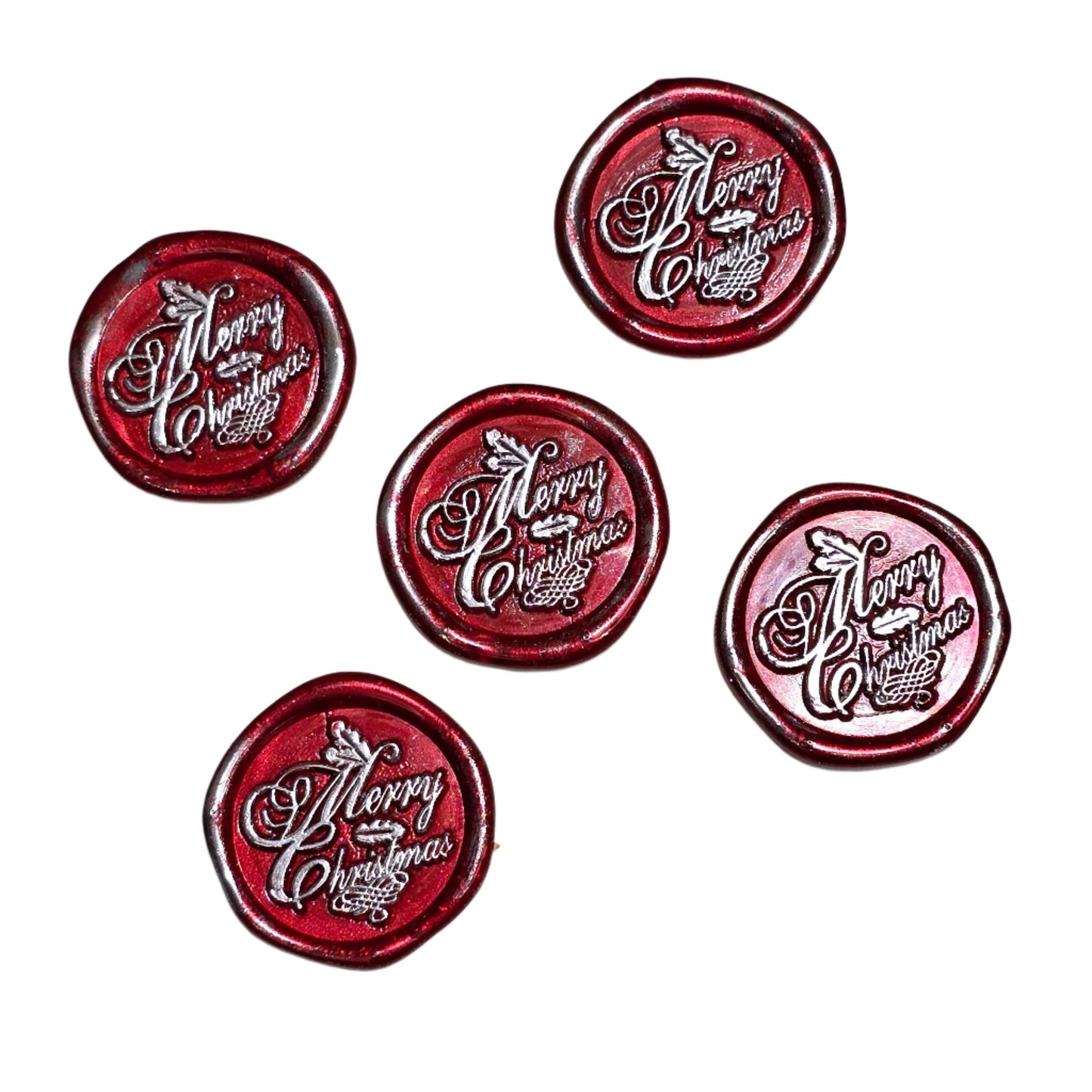 Merry Christmas Wax Seals Red & Silver Features a Holly Set of Five