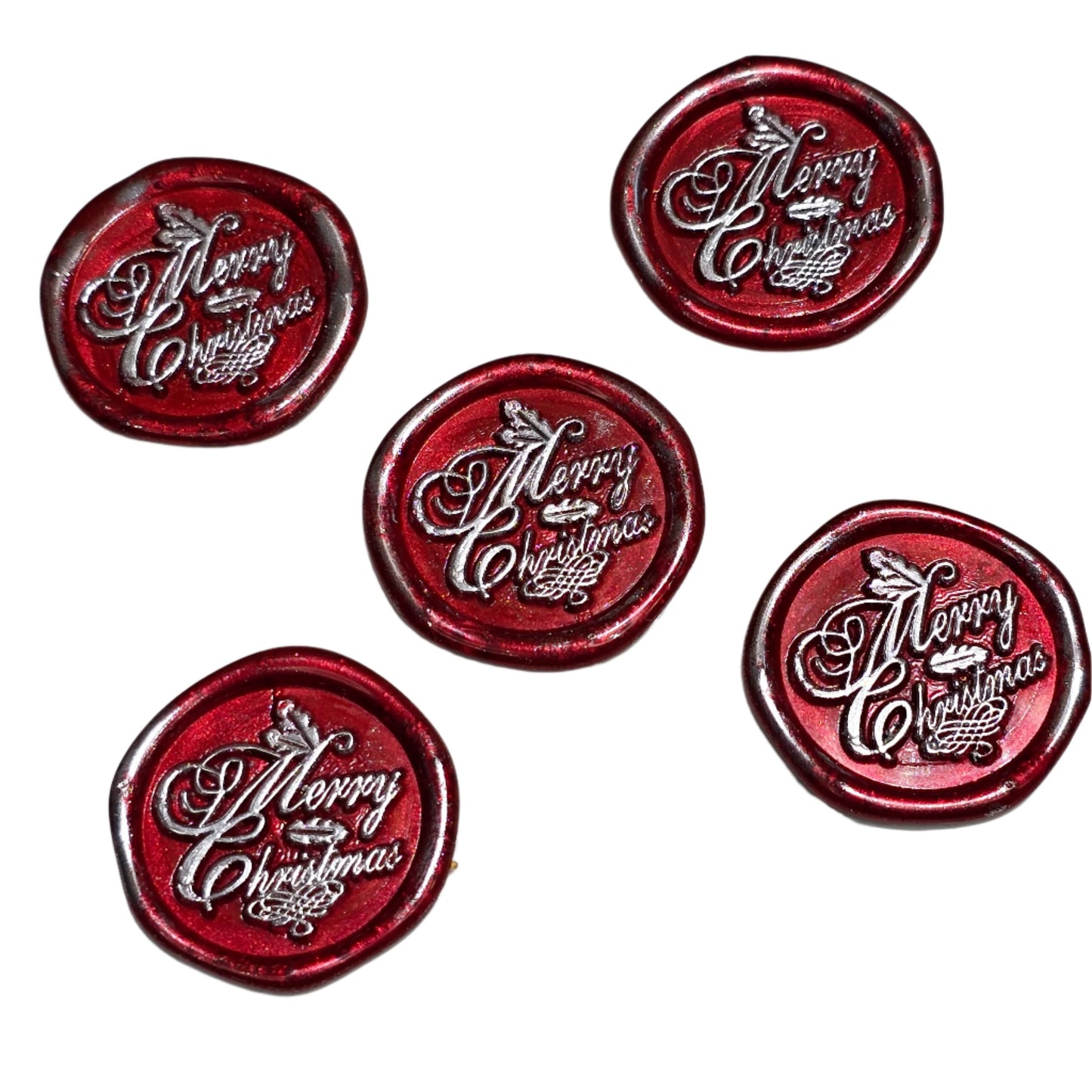 Merry Christmas Wax Seals Red & Silver Features a Holly Set of Five