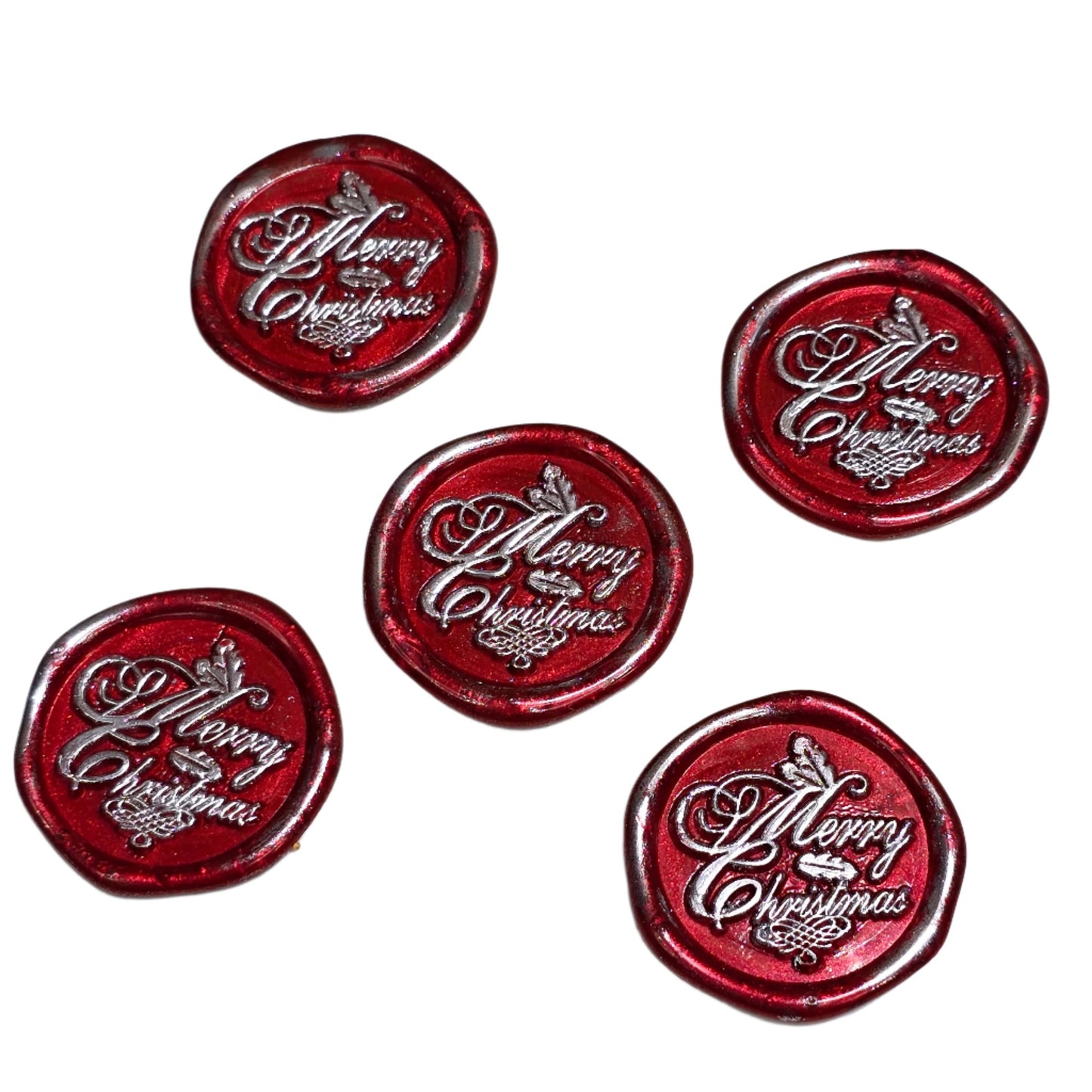 Merry Christmas Wax Seals Red & Silver Features a Holly Set of Five