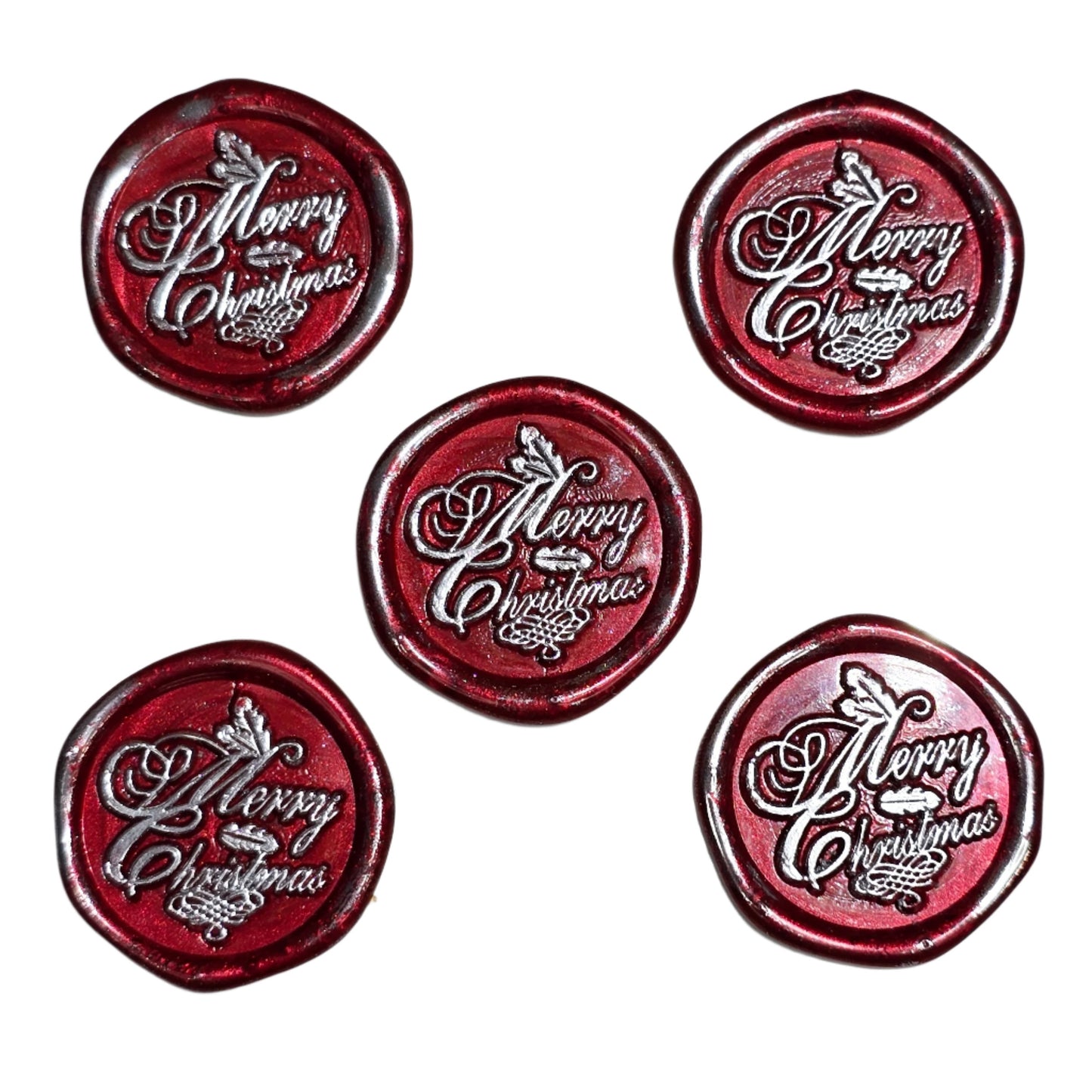 Merry Christmas Wax Seals Red & Silver Features a Holly Set of Five