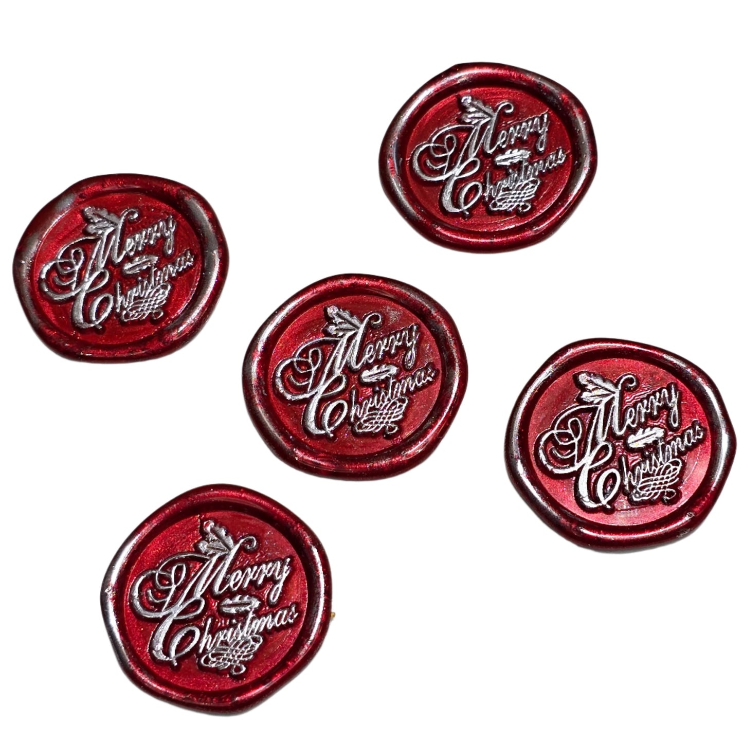 Merry Christmas Wax Seals Red & Silver Features a Holly Set of Five