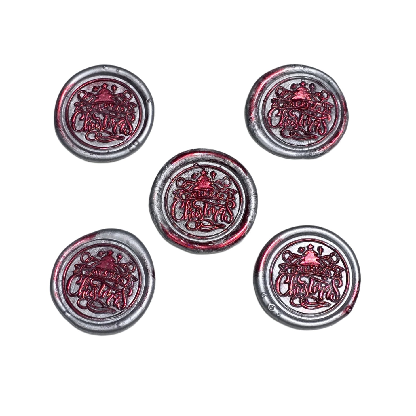 Merry Christmas Wax Seals Gray,Red & Silver Features a Tree Set of Five