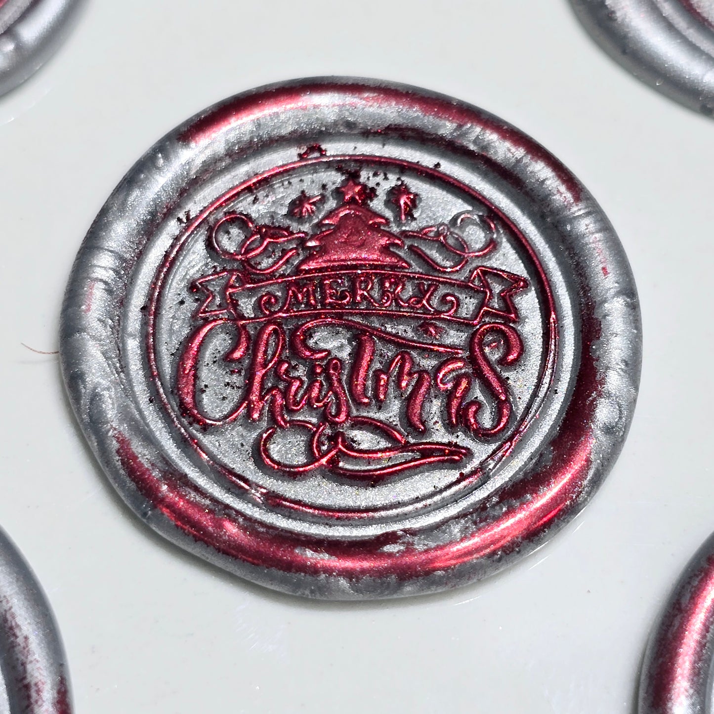 Merry Christmas Wax Seals Gray,Red & Silver Features a Tree Set of Five