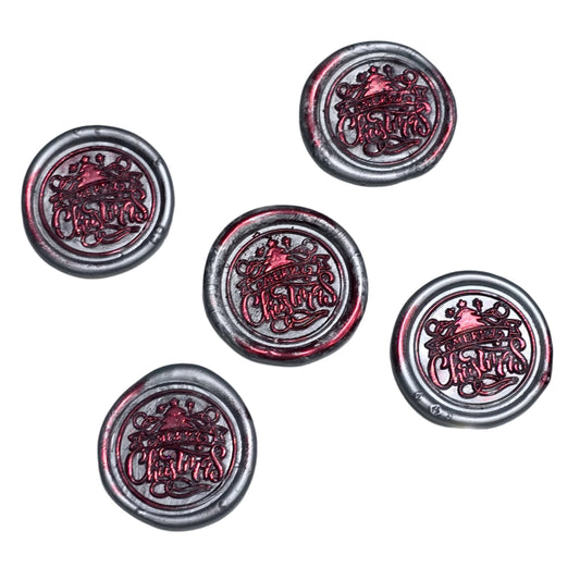 Merry Christmas Wax Seals Gray,Red & Silver Features a Tree Set of Five