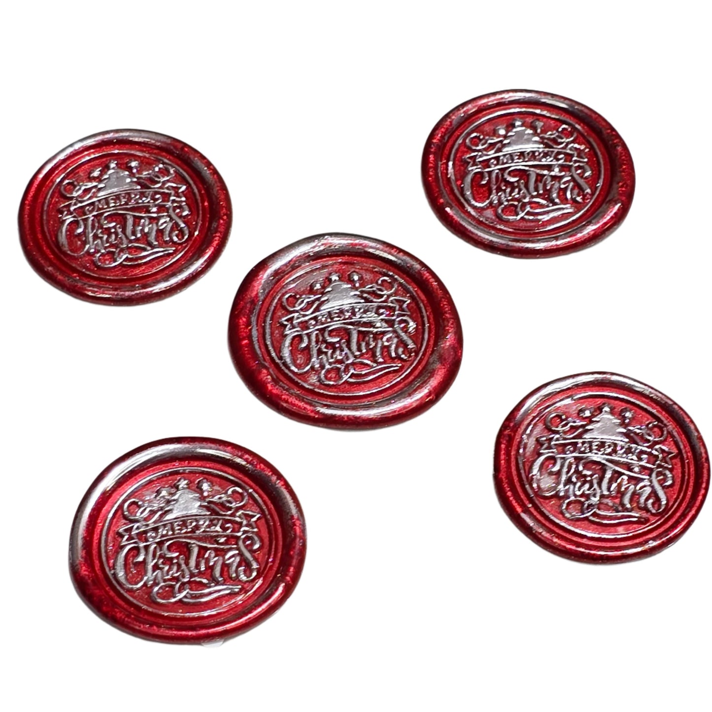 Merry Christmas Wax Seals Red & Silver Features a Tree Set of Five