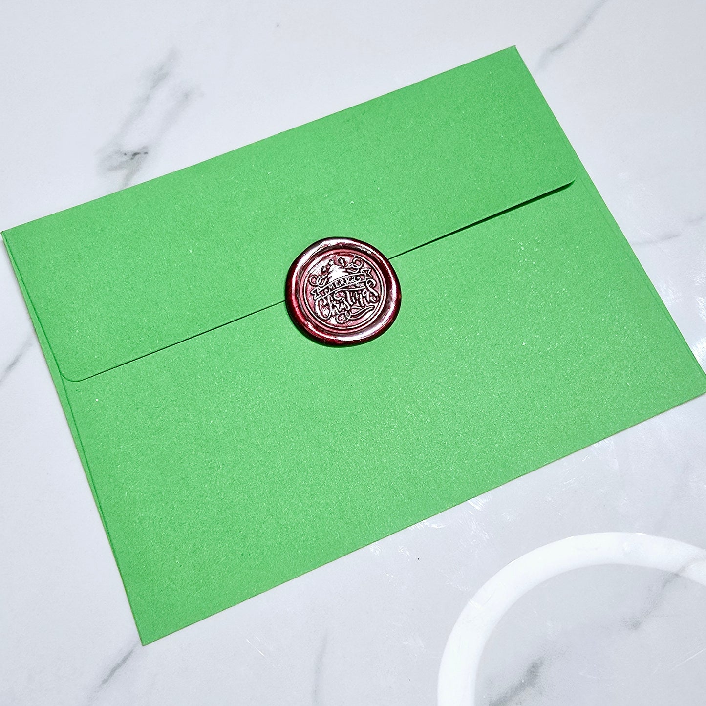 Merry Christmas Wax Seals Red & Silver Features a Tree Set of Five