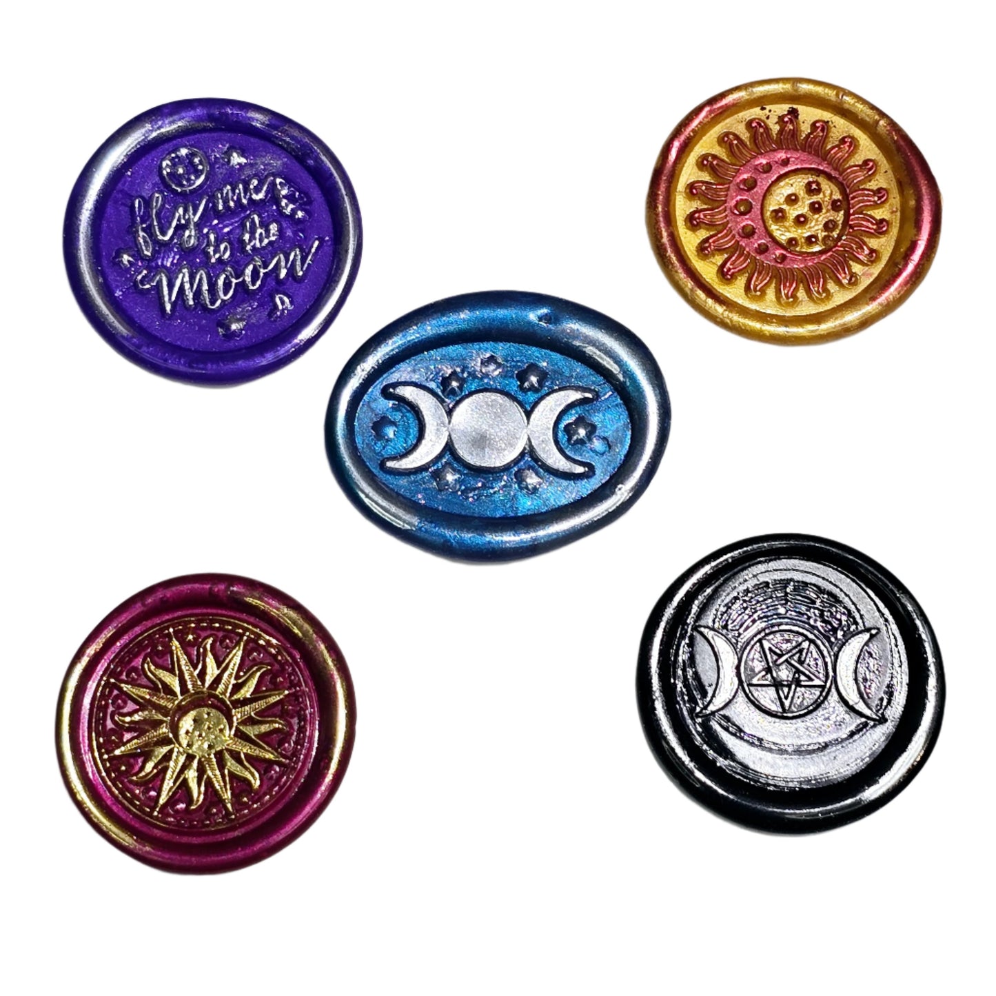 Triple Moon, Sun, Fly Me To The Moon Assorted Set of Five Wax Seals