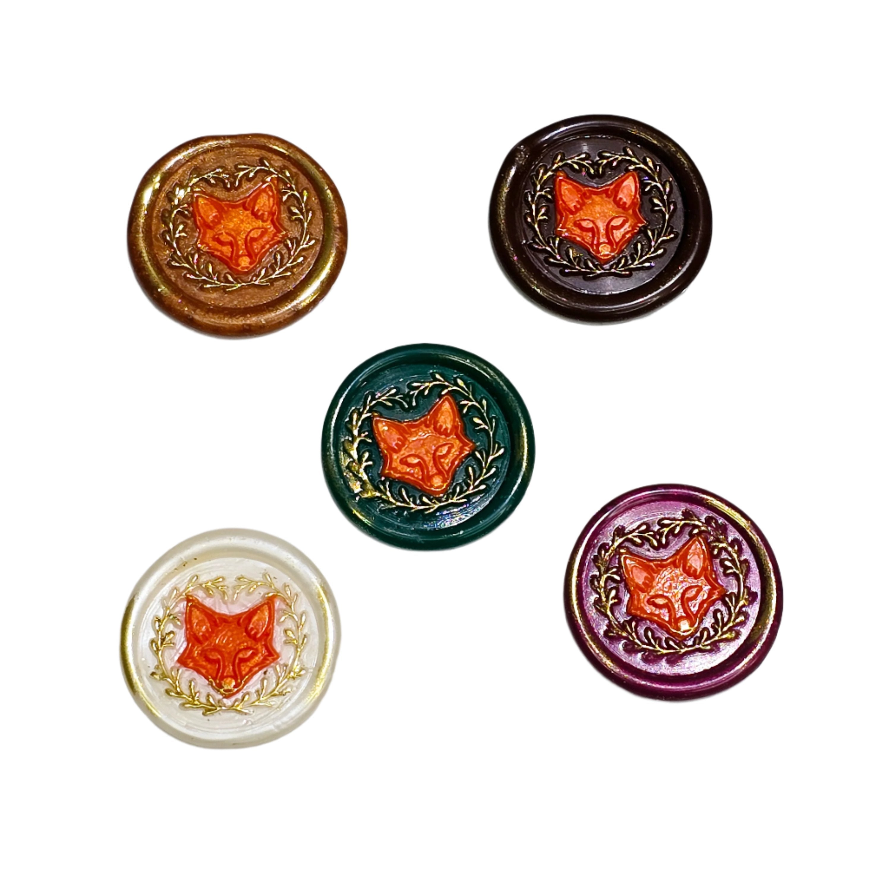 Fox Wax Seals, Assorted Colors, Set of Five, for cards, invitations, letters and gifts!