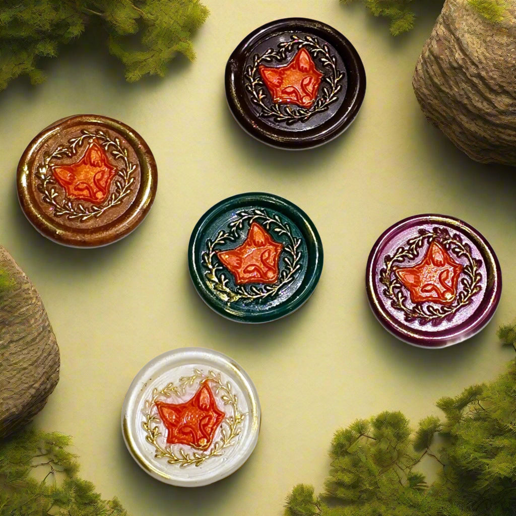 Fox Wax Seals, Assorted Colors, Set of Five, for cards, invitations, letters and gifts!
