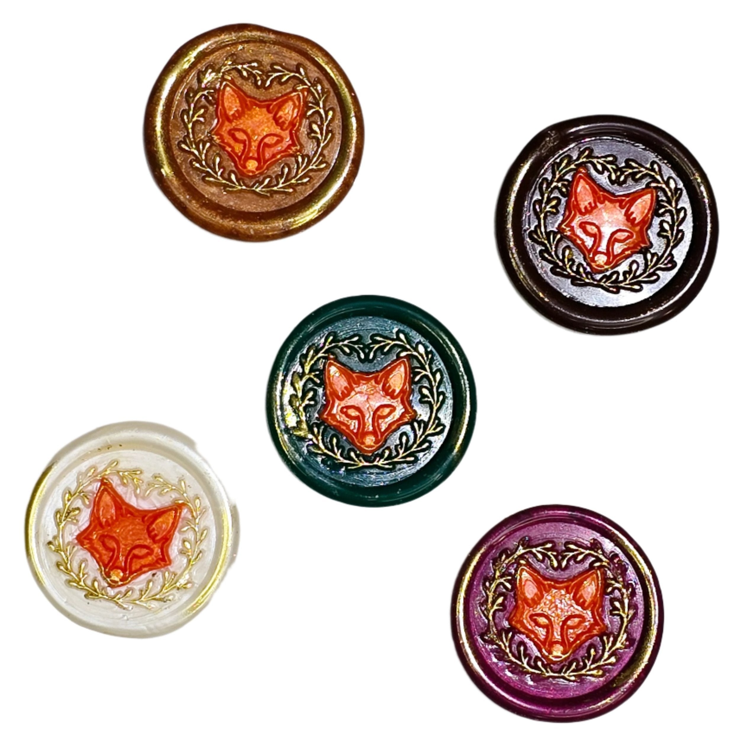 Fox Wax Seals, Assorted Colors, Set of Five, for cards, invitations, letters and gifts!