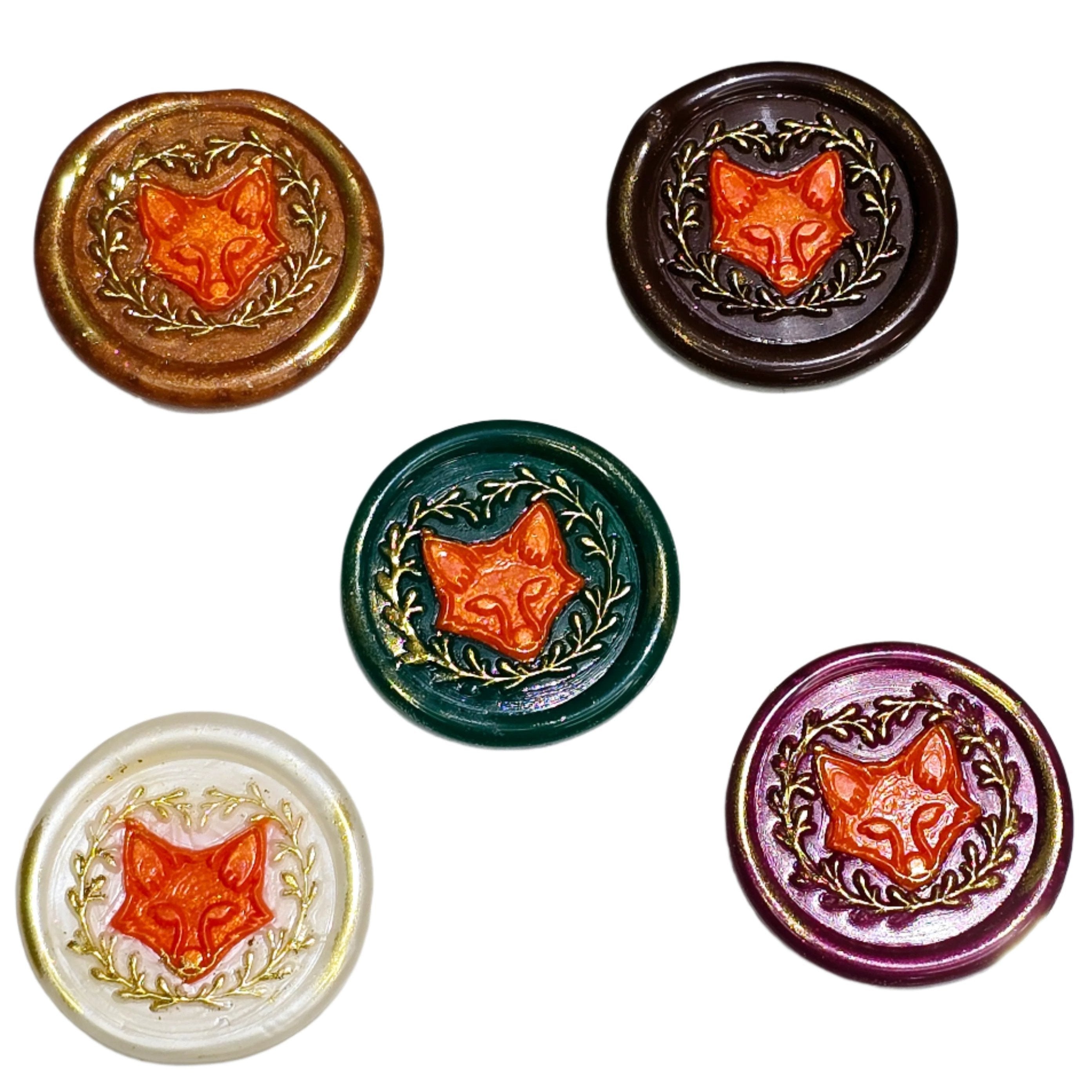 Fox Wax Seals, Assorted Colors, Set of Five, for cards, invitations, letters and gifts!