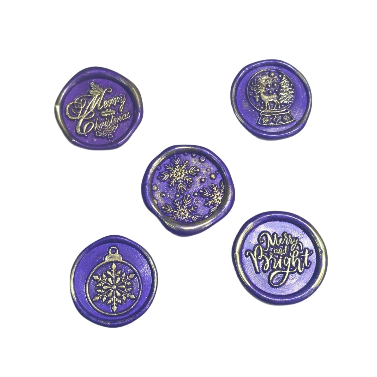 Christmas Wax Seals Purple & Gold Assorted Designs Set of Five