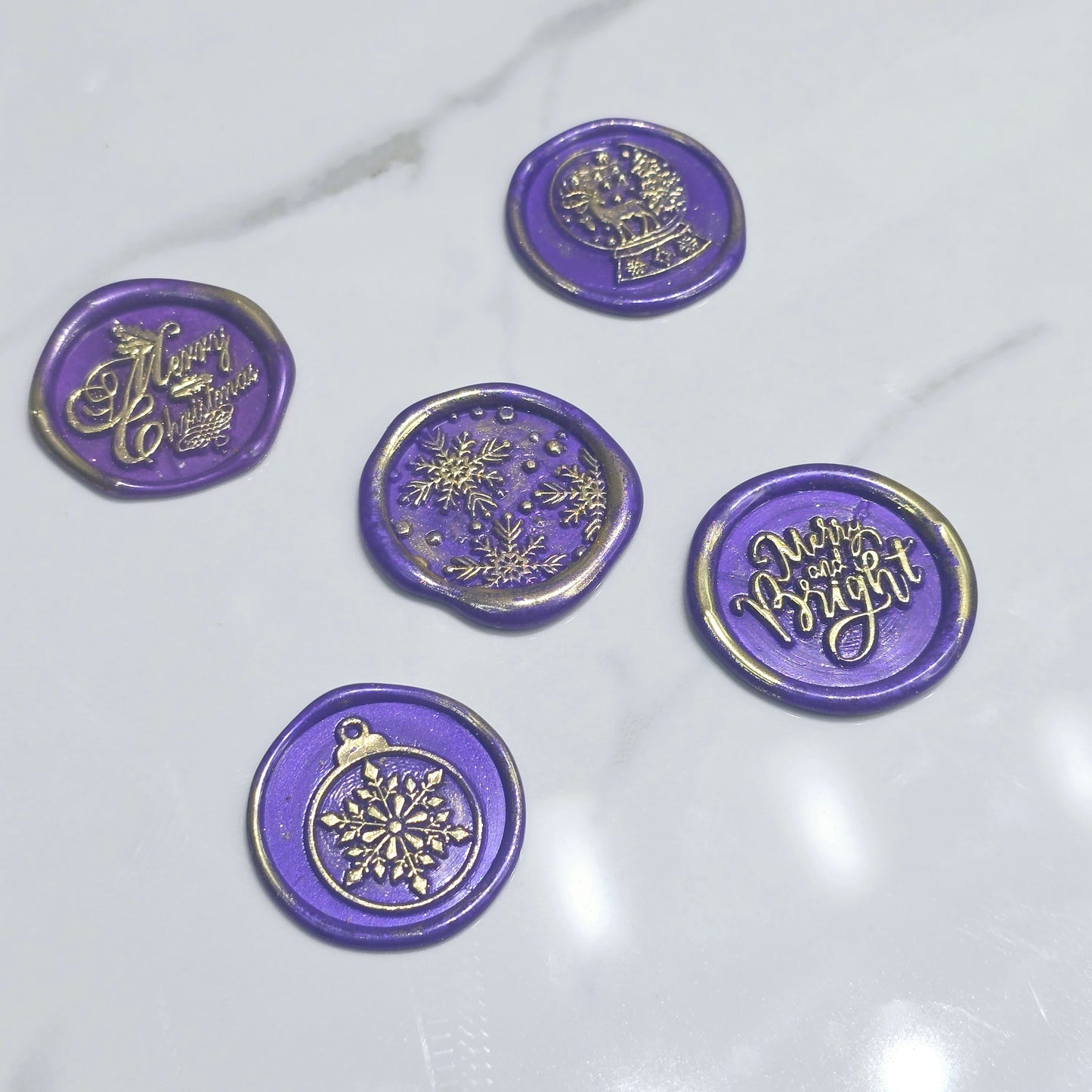 Christmas Wax Seals Purple & Gold Assorted Designs Set of Five