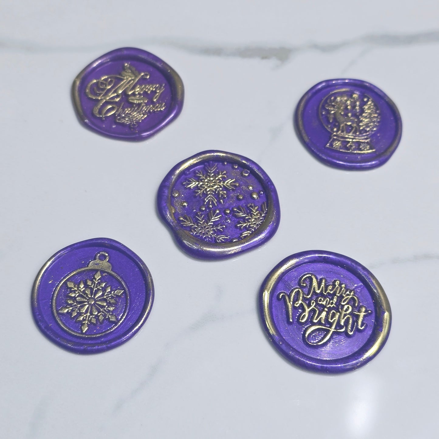 Christmas Wax Seals Purple & Gold Assorted Designs Set of Five