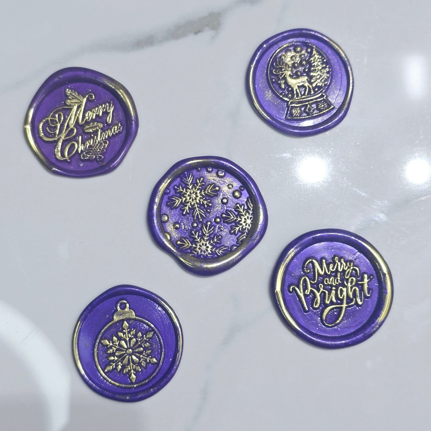 Christmas Wax Seals Purple & Gold Assorted Designs Set of Five