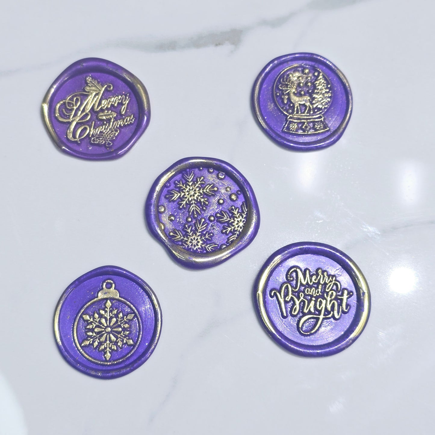 Christmas Wax Seals Purple & Gold Assorted Designs Set of Five