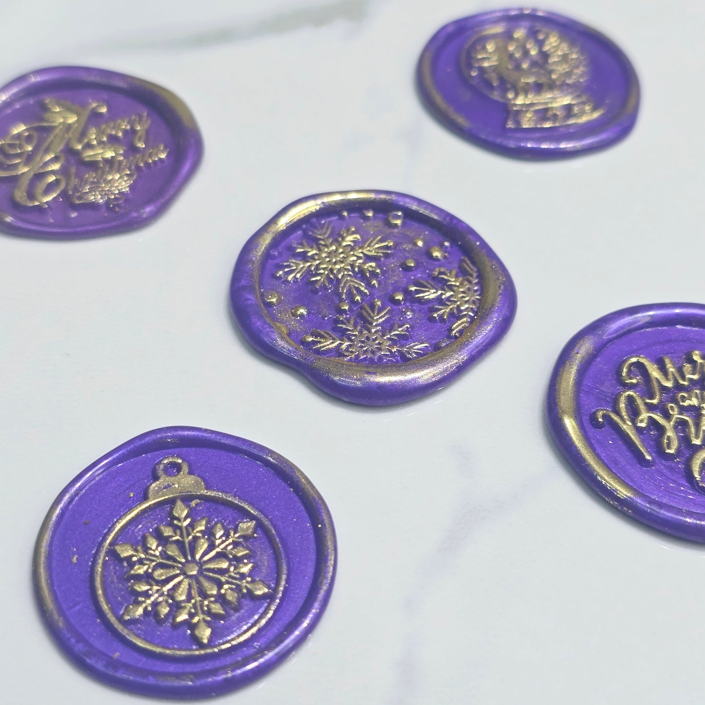 Christmas Wax Seals Purple & Gold Assorted Designs Set of Five