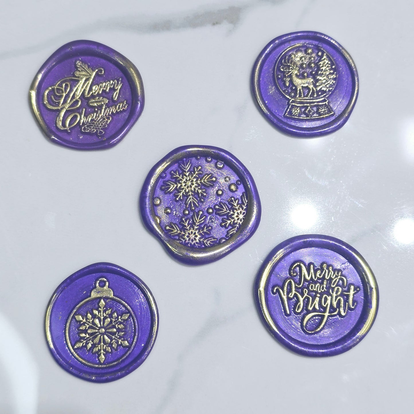 Christmas Wax Seals Purple & Gold Assorted Designs Set of Five