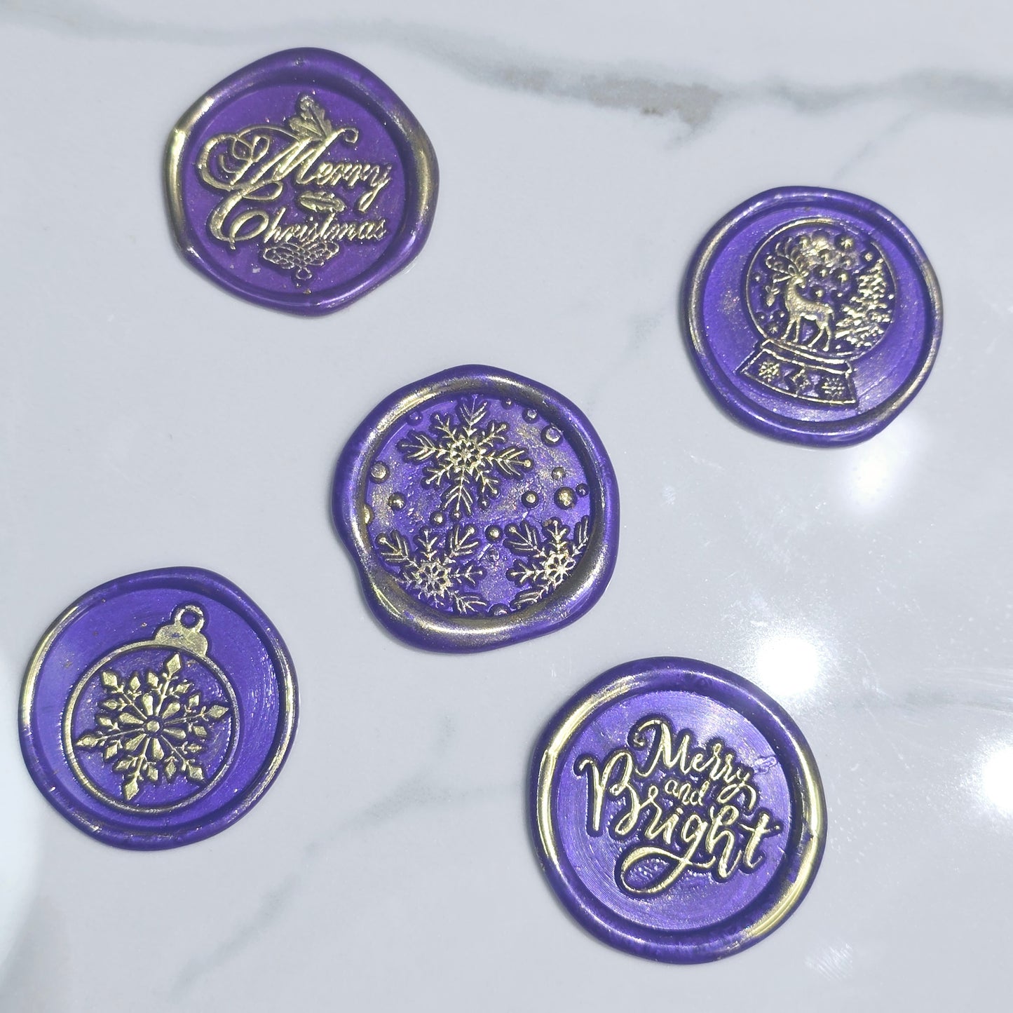 Christmas Wax Seals Purple & Gold Assorted Designs Set of Five