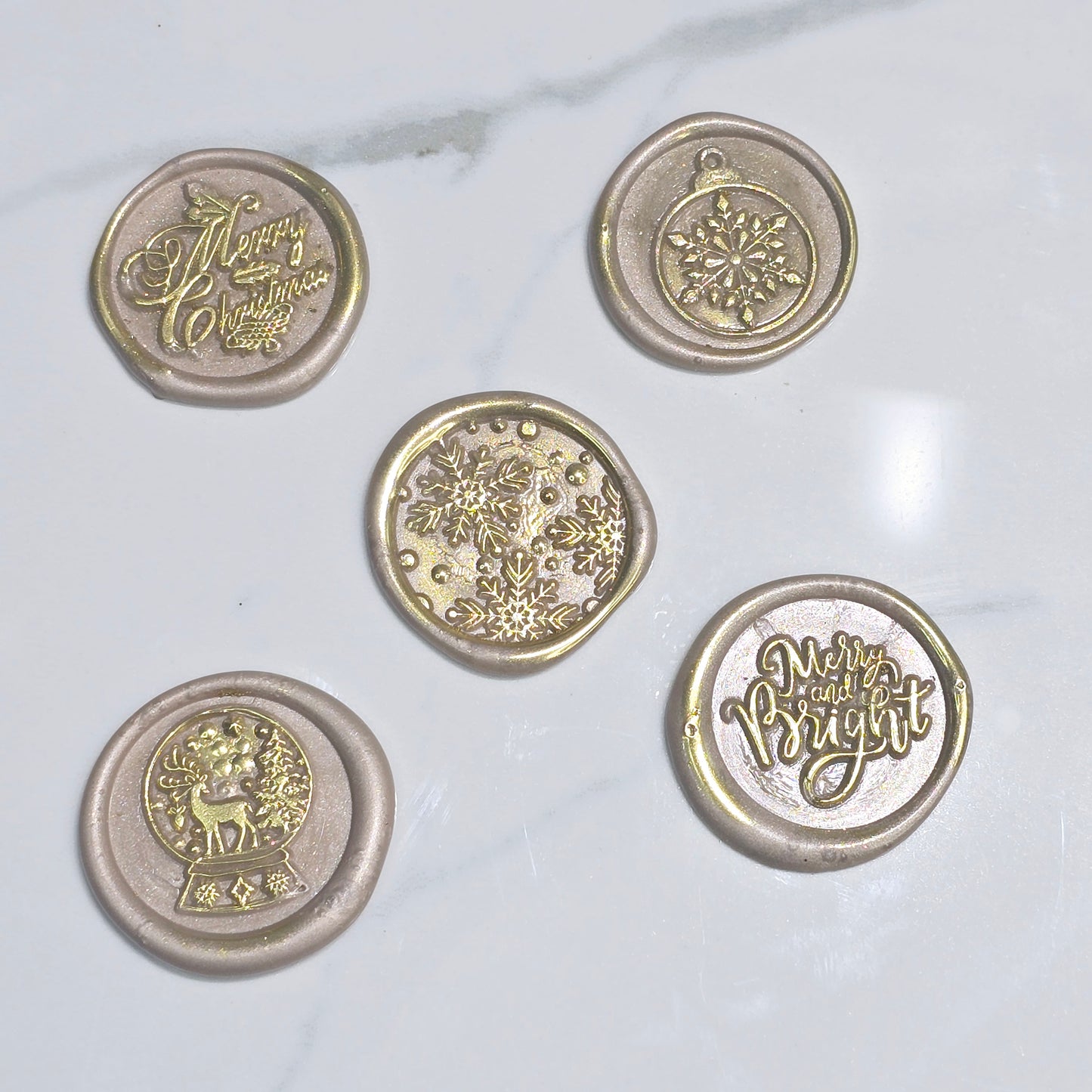 Christmas Wax Seals Taupe & Gold Assorted Designs Set of Five