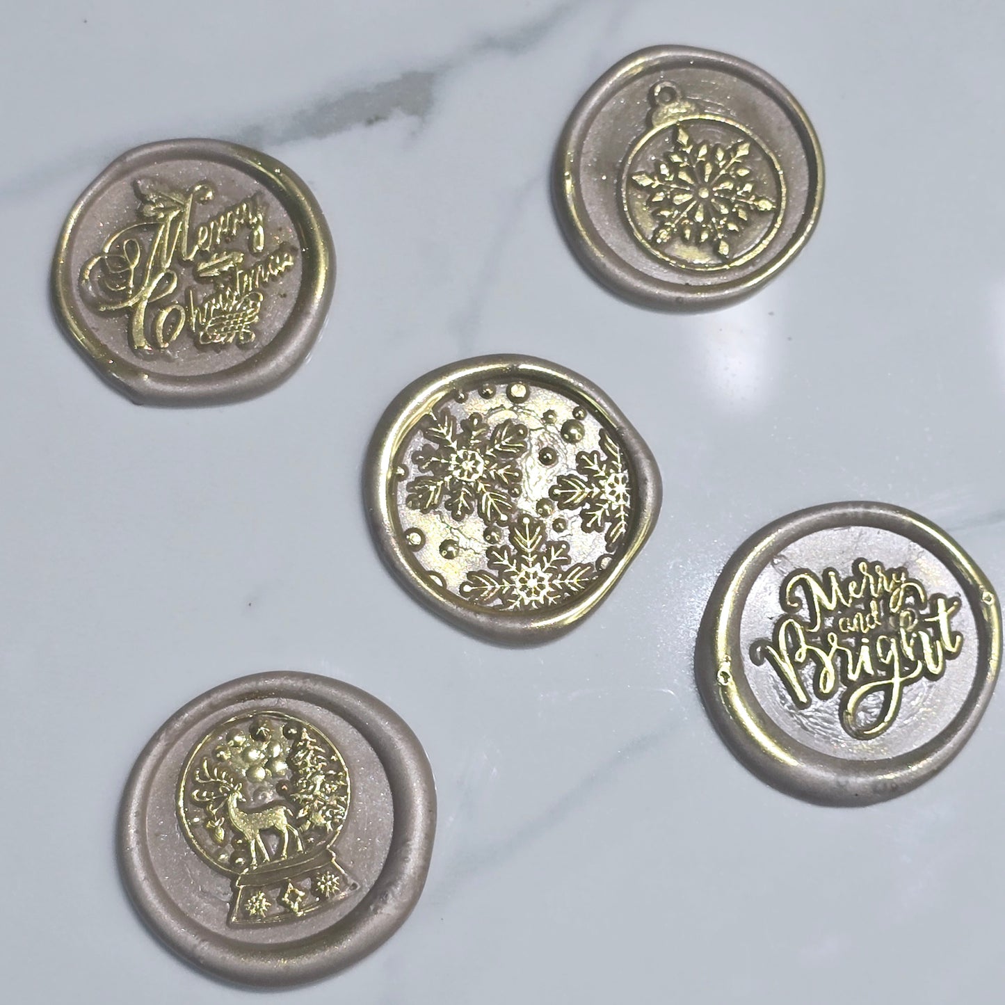 Christmas Wax Seals Taupe & Gold Assorted Designs Set of Five