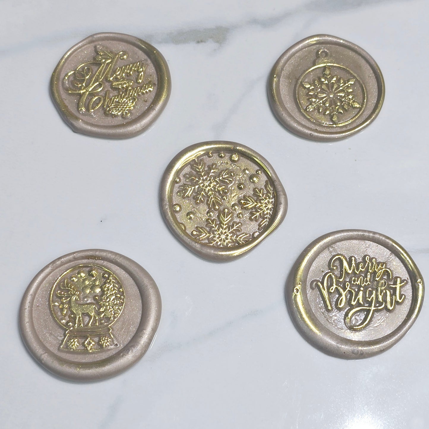 Christmas Wax Seals Taupe & Gold Assorted Designs Set of Five