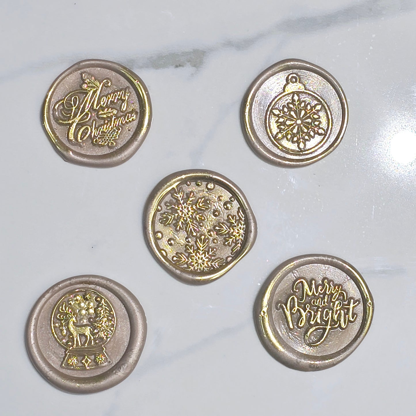 Christmas Wax Seals Taupe & Gold Assorted Designs Set of Five