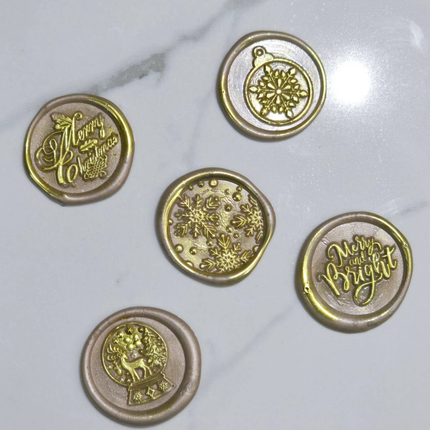 Christmas Wax Seals Taupe & Gold Assorted Designs Set of Five