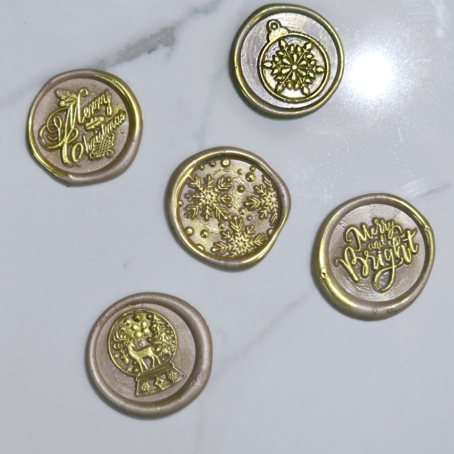 Christmas Wax Seals Taupe & Gold Assorted Designs Set of Five