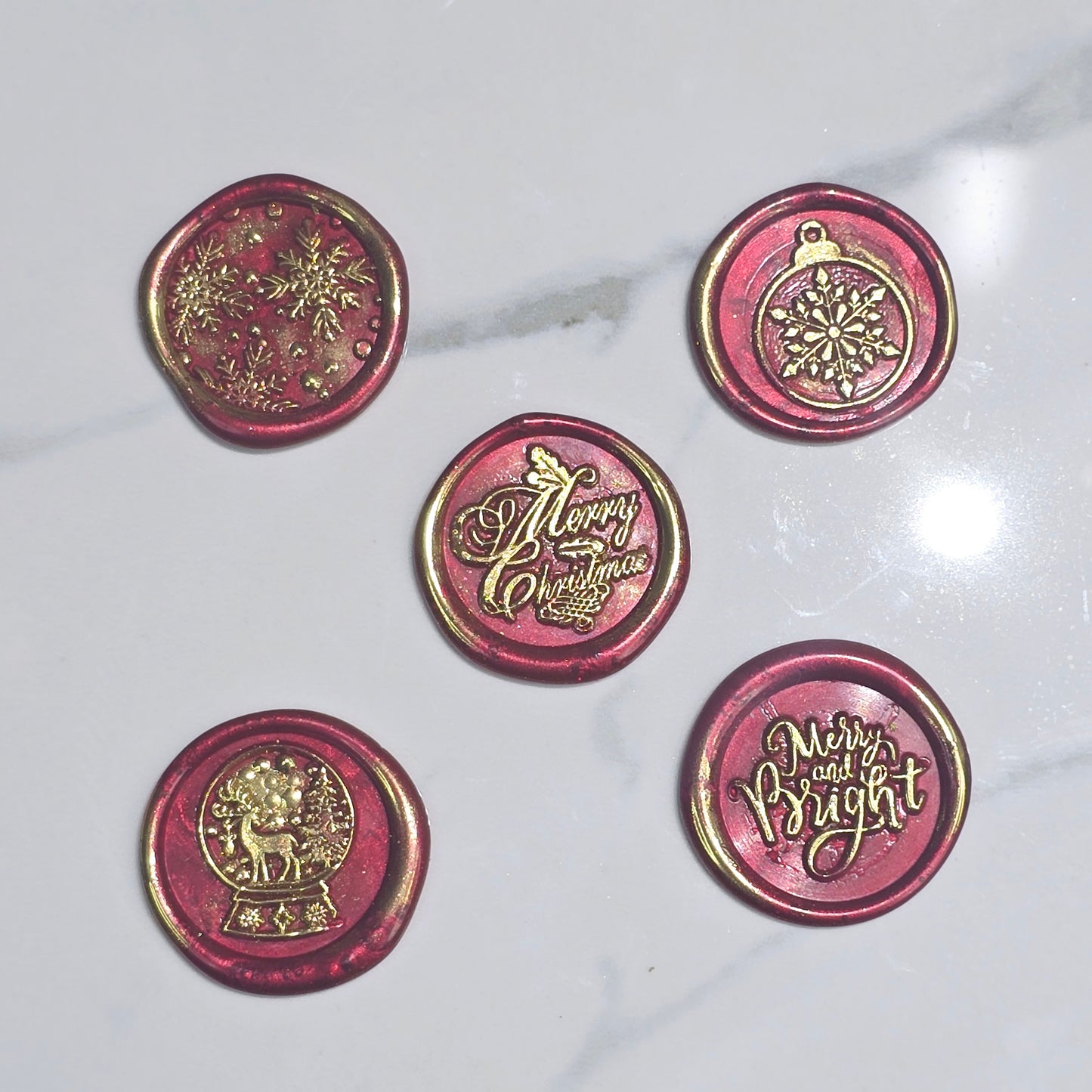 Christmas Wax Seals Ruby Red & Gold Assorted Designs Set of Five